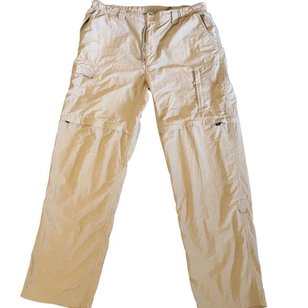 The North Face Convertible Cargo Pants Mens XL 38x34 Khaki Hiking Zip Off Nylon